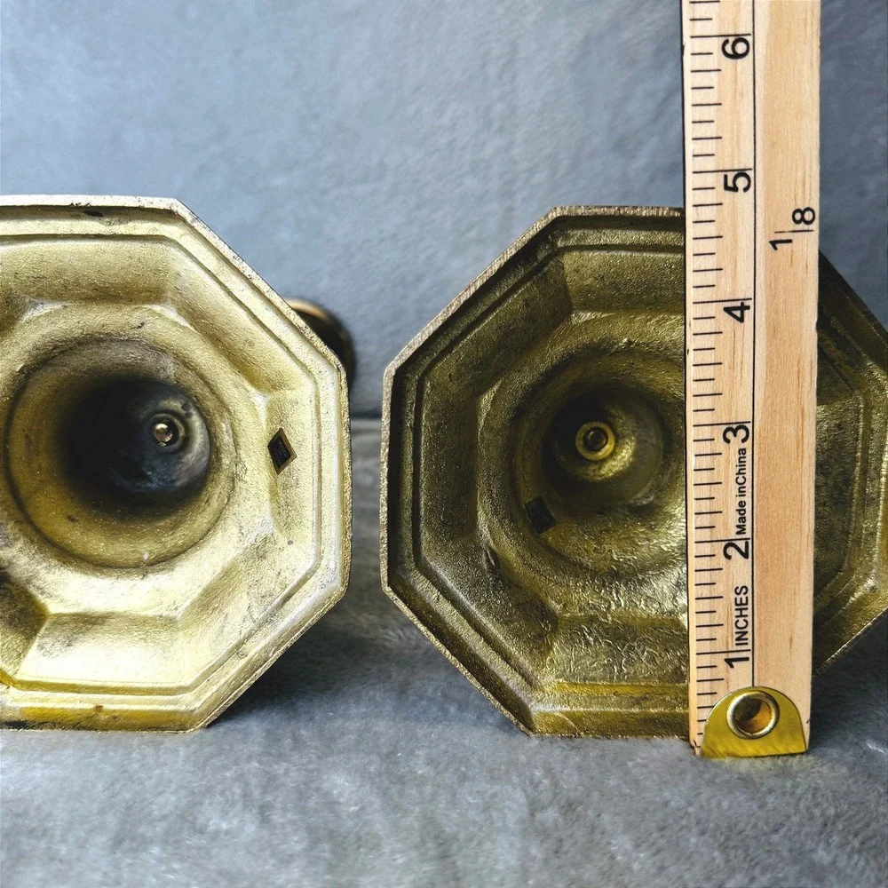 Vtg. Brass Candlesticks Pair 12 Inch Altar Hexagon Base Baluster Stem India Gold